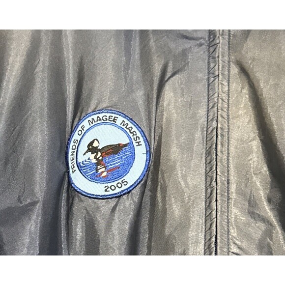 LL Bean Men L Windbreaker Jacket Hood Zip Pockets Blue Vent Back Vintage Patches - Picture 4 of 8